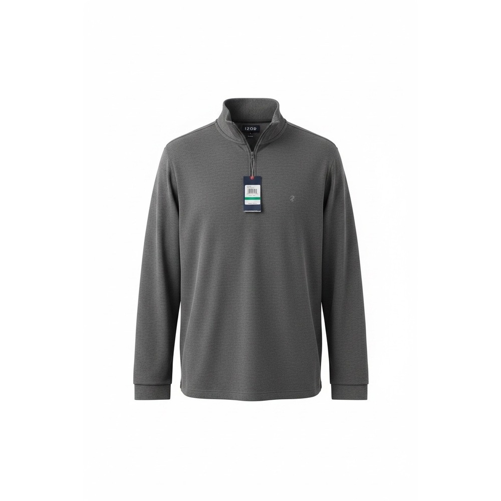 IZOD Mens Popcorn Jacquard Quarter Zip Pullover Smoked Pearl Grey Large NEW